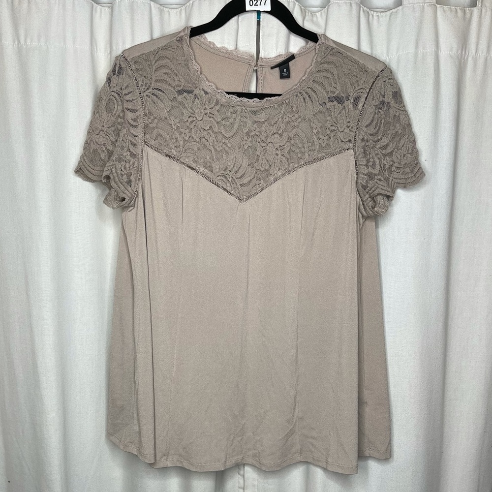 Lace yoke flutter sleeve top